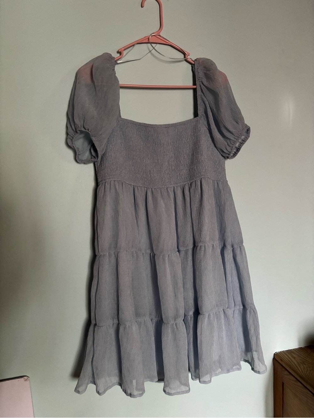 Light blue Puff Sleeve Tiered Sundress